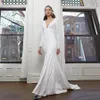 Mermaid wedding dress bride slimming deep v simple French satin dress Vintage long-sleeved GT2224