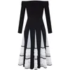 Sukienki swobodne Yigelila Spring Fashion Women Black Dress Slash Neck długie rękawy Elegancka sukienka A-Line Dinner Party Sukienka Mid-Calf 65241 230313