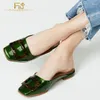 Slyckor Dark Green Patent Leather Flat Loafers Mules Ladies Large Size 15 16