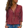 Women's Blouses Shirts S-3XL Women Striped Blouses Shirt Ladies Long Sleeve Blouse Shirts Casual Tops Pockets Chemisier Femme Blusas Mujer de Moda 230313