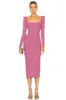 Casual klänningar Elegant rosa färg Shining Diamond Fashion Shoulder Pad Midi Evening Dress Women Bodycon Bandage Celebrity Party Vestido