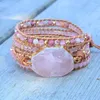 Charm-Armbänder Ankunft 4Unik Naturstein 5 Wraps Armband handgemachte rosa Quarz für Frauen Drop