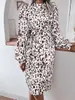 Casual Dresses ZANZEA Elegant Leopard Print Sundress Women O Neck Long Puff Sleeve Party Dress Autumn Holiday Casual Vestidos Belted Robe 230313