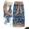 Women's Swimwear 2023 Bathing Suit Dress Ruffle Print Cover Up Sexy One Piece Woman Swimsuit With Sarong Summer Beach Monokini Women