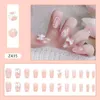 Faux Ongles 24pcs Carré Rose Papillon Art Blanc Amour Coeur Couverture Complète Ongles Élégant Faux