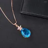 Pendant Necklaces Fine RoseGold Color Female Party Jewelry Accessories Luxury Simple Fashion Petal Drop-shaped Crystal Necklace For Women