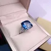 Cluster ringen 925 pure zilveren Chinese stijl natuurlijke London Blue Topaz dames luxe mode vierkant verstelbare grote edelstenen ring boete