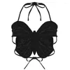女性の戦車女性の2023年の夏の蝶の形ファッションセクシーなタンクトップパーティーキャミソールホルターVネックストラッピーベストバックレスショート