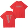 VLONE オリジナルデザインメンズ Tシャツ VLONE ロゴ夏の漫画ノーカラー半袖レタールーズ多用途トップス Tシャツ黒、白、赤 VL1058