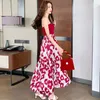 Casual Dresses Fashion Summer Sexy Strapless Maxi Party Club Dress Ladies Elegant Vintage Sleeveless Floral Print Beach Vacation