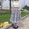 Jupes Style Lolita Japonais Femmes Jupe Taille Haute Vintage Plaid Boutons Jupe Élégante Volants Mignon Kawaii Midi Auto-Made Coton Jupe 230313