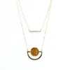 Pendant Necklaces FYJS Unique Light Yellow Gold Color Alloy Round Tiger Eye Stone Layer Link Chain Necklace Malachite Jewelry