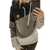 Kvinnors hoodies tröjor Autumn Women Three-Color Stitching Drawstring Hooded Casual Fashion with Cap Collar Long Hylsa Tops Black Sweatshirt 230313