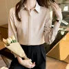 Women's Blouses Shirts Silk Shirts 8 Colors Spring Women White Long Sleeve Blouse Office Lady Satin Silk Tops Woman Basic Bottoming Autumn T11001X 230313