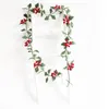 Fiori decorativi 200 cm Foglie di agrifoglio verde artificiale Bacche rosse Vite Natale Rattan Ghirlanda fai da te Albero di Natale Ornamenti appesi Casa