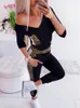 Kobiety Jumpsuits Rompers Kobiet Leopard Print Tracksuit 2023 Patchwork V-Neck Długie rękawie z kieszeniami Streetwear Joks Suitswomen's