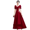 Etnik Giyim Mizaç Katı Puf Sleeve Ünlü Ziyafet Elbise Zarif Aplikler İnce Cheongsam Kadın Nişan Elbisesi Plus Boyut 3XL