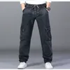 Mäns jeans plus size Men's Casual Stretch Jeans 10xl 9xl 8xl 7xl Fashion Multi Pocket Löst hög midja rak långa jeans 230313