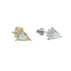 Boucles d’oreilles Stud Gold Filled Vermeil 925 Sterling Silver Cz Fire Opal Pavé Tiny Cute Lovely Earring Minimal Délicat Dainty Bijoux