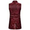 Men's Vests Wine Red Paisley Jacquard Long Vest Men Double Breasted Lapel Brocade Vest Waistcoat Mens Gothic Steampunk Sleeveless Tailcoat 230313