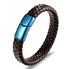 Charm Armband Classic Luxury With Leather Combination Suture Blue Simple Buckle Titanium Steel Men's Armband Hand Woven