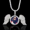 Hip Hop Angel Wings Personnalisé Photo Pendentif Collier Bling Zircon Diamant Bijoux