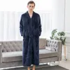 Women's Sleepwear Flannel Nightdress Women Long Sleeves Nightgown Sleep Dress Solid Color Bathrobe Winter Robe Kimono Loose V Neck Homewear