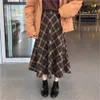 Faldas Falda a cuadros de lana acampanada de cintura alta de arcoíris japonés, falda a media pierna salvaje de estilo preppy para estudiantes, falda larga de otoño para mujer 230313