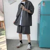 T-shirts voor heren Koreaanse stijl Herenset voor heren en shorts Solid dunne dunne korte mouw Top bijpassende bodems Summer Fashion Oversized Clothing Man 230311