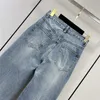 23SS Fw Damen Designer-Hosen, Jeans mit Buchstaben-Stickerei-Druckknöpfen, weiblich, High-End-Milan-Runway-Marke, lässige Jersey-Jogging-Outwear, gerade lange Denim-Hose