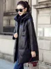 Women's Leather European Genuine Sheepskin Suede Down Hoody Coat Women Long Outerwear Overcoat LF2306BM