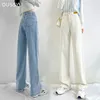 Femmes Jeans OUSSYU Marque Femme Taille Haute Jambe Large Coton Denim Vêtements Bleu Blanc Streetwear Vintage Mode Harajuku Pantalon Droit 230313