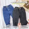 Jeans adolescents hiver classique noir épais petits garçons filles bleu ouaté taille élastique Denim pantalon enfants enfant coton pantalon 3-6 ans