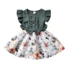 Dopklänningar Citgeett Summer 1-5 år Baby Girls Dress Bowknot Flowers Print Ruffles Sleeve Knee Patchwork Längd A-Line Dress 230313