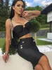 Casual jurken zomer zwarte vrouwen sexy riem 2 stuks bodycon mini jurk rayon verbanden knop mode nachtclub feestvier outfit