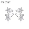 Charm CZCITY 925 Sterling Silver Cuff Stud Earrings For Girls White Gold Color Cubic Zirconia Flower Women CZ Ear Accessories Fine 230311