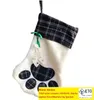 Julstrumpa Monogrammad husdjur Cat Cat Paw Presentpåse Plaid Xmas Strumps julgran Ornament Party Decor