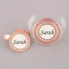 Baby Teethers Toys Luxury Rose Gold Personalized Name Baby Pacifier With Clips Orthodontic Infant Soother BPA Free Silicone Nipples 230311