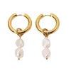 Boucles d'oreilles créoles perles d'eau douce irrégulières pendentif gland cercle rond pour femmes filles acier inoxydable bureau bijoux cadeau