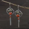 Dingle örhängen FNJ 925 Silver Bird Tassel for Women Jewelry Pure Original S925 Sterling Drop Earring Red Agate