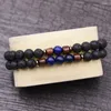 Strand 2pcs/set Wooden Charms Lava Stone Bracelet Homme Bead Tibetan Buddha Chakra Diffuser Bracelets Men Jewelry Gifts