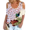 Kvinnors blusar Casual Summer Womens Tops och T Shirt Peacock Animal Print Sexig Off Shoulder Short Sleeve Loose Top Tee Pullover