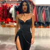 Party Dresses Cryptographic Spaghetti Straps Black Sexy Backless Midi Dresses Gown Party Club Sleeveless Bodycon Split Dress Vestidos Solid L230313