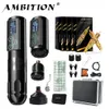 Tattoo Guns Kits Ambition Vibe Kit Portable Wireless Tattoo Machine Pen Sterke Coreless Motor 2400 MAH lithiumbatterij voor tattoo -artiest 230313