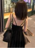 Casual Dresses Korea Fashion Sexy Strap Dress Woman Vintage Black Midi Beach 2023 Summer Slim Elegant Sleeveless Party Chic