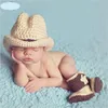 Bonés Chapéus nascido Menino Crochê Cowboy Roupas Pography Adereços Infant Baby Po Shoots Malhas Roupas Traje Chá de Bebê Presente foto Prop 230313