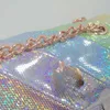 Eagle Shoulder Bag Rose Gold Hardware Chain PU Multicolor Splice Shiny Handbag 230313