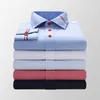 Chemises décontractées pour hommes qualité à manches longues Oxford chemise rayée Patch avant coupe régulière col boutonné travail épais 230313