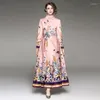 Casual Dresses Banulin Runway Designer Autumn Maxi Dress Women's Fashion Long Sleeve Floral Print Bow Sashes Party Robe Vestdios