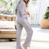 Femmes Survêtements Femmes Casual Lâche Pyjamas Costumes Élégant O-cou Pull Poche Long Pantalon Tenues De Mode Rayé Imprimer Manches 2Pc